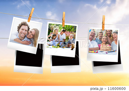 Composite image of instant photos hanging on a line Composite image of instant photos hanging on a line 11600600