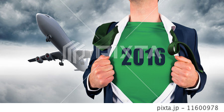 Composite image of businessman opening shirt in superhero style 11600978
