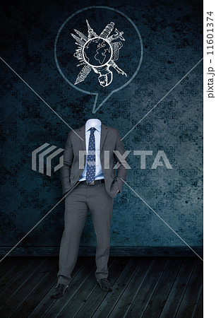Composite image of headless businessman with tourism doodle in s 11601374