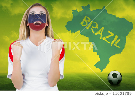 Composite image of excited russia fan in face paint cheering Composite image of excited russia fan in face paint cheering 11601789