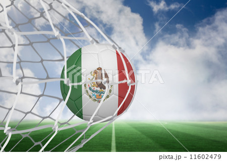 Composite image of football in mexico colours at back of net Composite image of football in mexico colours at back of net 11602479