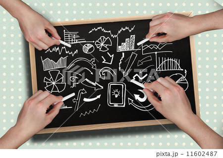 Composite image of multiple hands drawing brainstorm with chalk Composite image of multiple hands drawing brainstorm with chalk 11602487