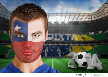 Composite image of serious young chile fan with face paint Composite image of serious young chile fan with face paint 11602500