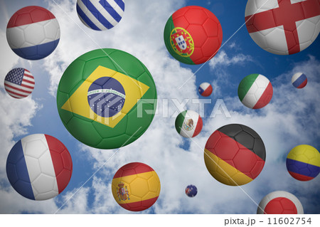 Composite image of footballs in various flag colours 11602754