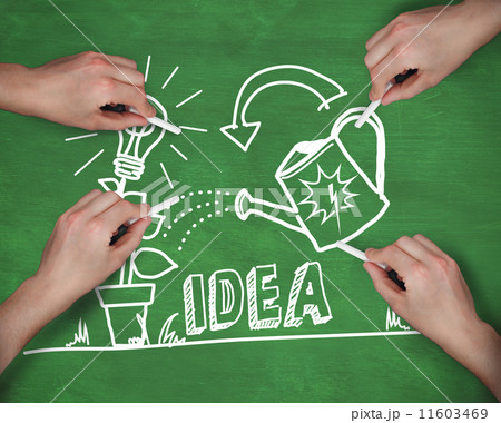 Composite image of multiple hands writing idea with chalk 11603469