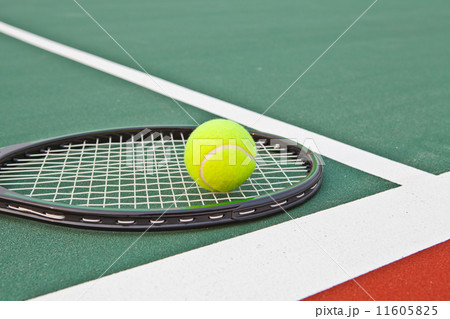 Tennis court with ball and racket Tennis court with ball and racket 11605825