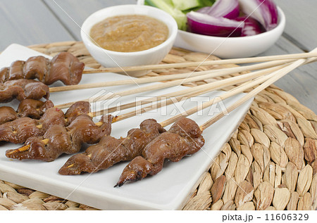 Duck Satay served with peanut sauce, red onions and cucumber. Duck Satay served with peanut sauce, red onions and cucumber. 11606329