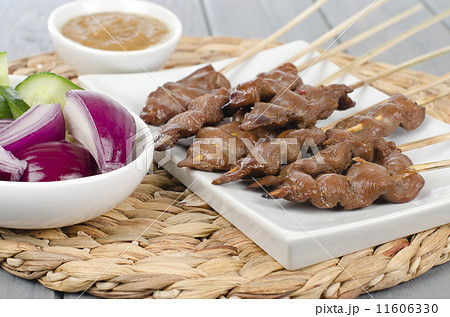Duck Satay served with peanut sauce, red onions and cucumber. Duck Satay served with peanut sauce, red onions and cucumber. 11606330