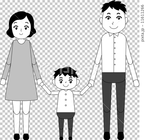 3人家族モノトーンイラスト 11611266