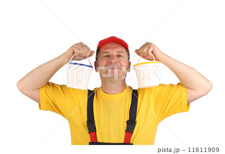 Worker holding two buckets. Worker holding two buckets. 11611909