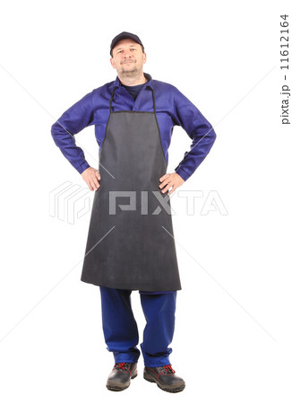 Worker wearing black apron. 11612164