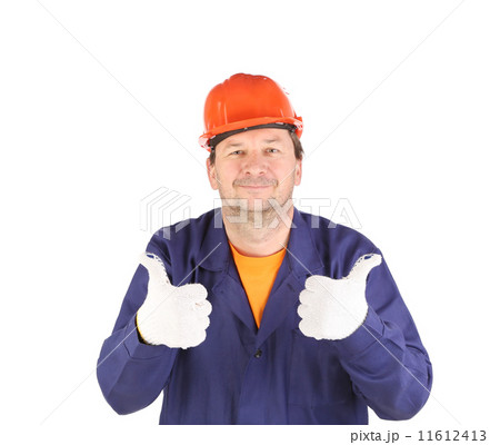 Worker in uniform showing okay sign. 11612413