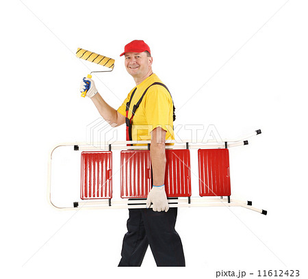 Worker with ladder and roll. Worker with ladder and roll. 11612423