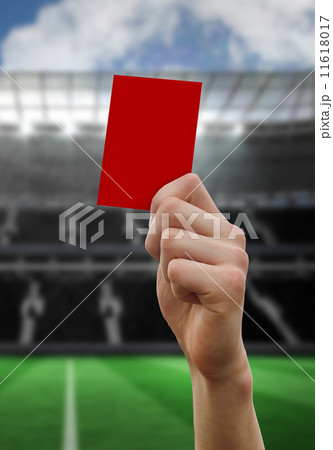 Composite image of hand holding up red card Composite image of hand holding up red card 11618017