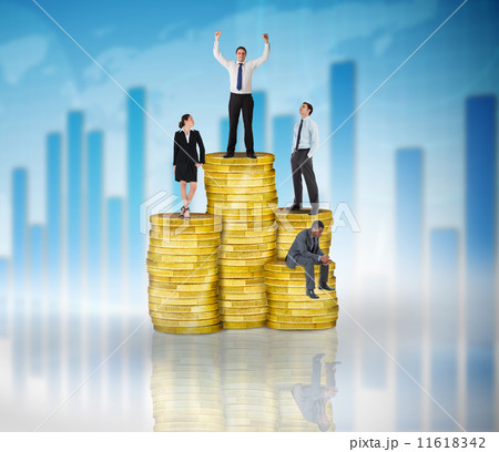 Composite image of business people on pile of coins 11618342