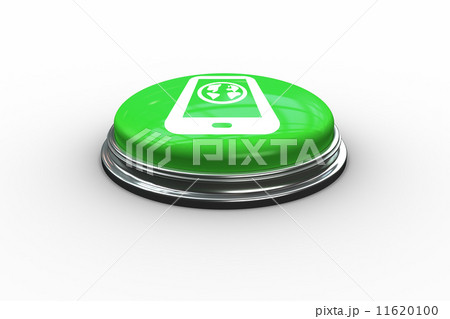 Composite image of earth on tablet screen graphic on button 11620100