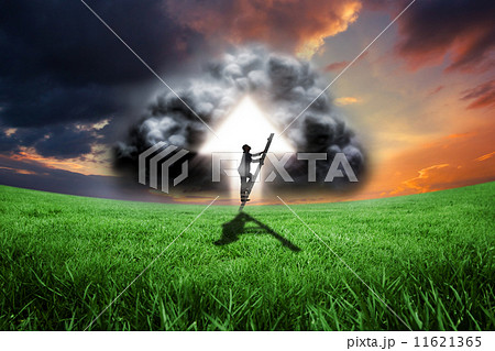 Composite image of businessman climbing up ladder 11621365