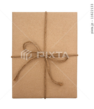 Brown paper package tied with string on a white background 11622133