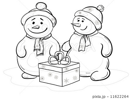 Snowmens with gift box, contours 11622264