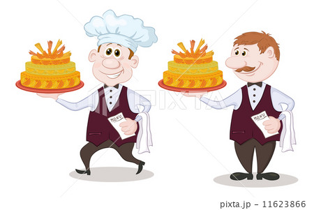 Cook and waiter with holiday cakes Cook and waiter with holiday cakes 11623866