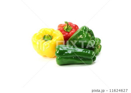 スパゲティー野菜・3色のピーマン・白バック横位置 11624627