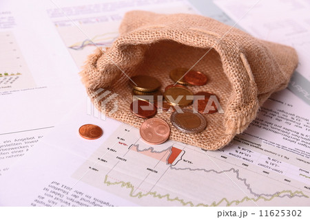 Empty gunny euro sack on worthless Invest papers 11625302