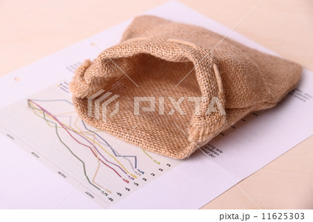 Empty gunny sack on worthless Invest papers 11625303