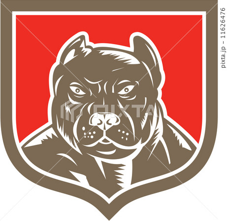 Pitbull Dog Mongrel Head Shield Woodcut 11626476