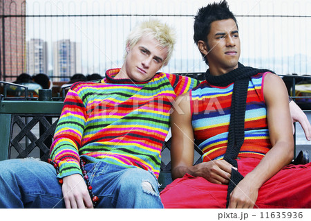 Teenage boys sitting on bench Teenage boys sitting on bench 11635936