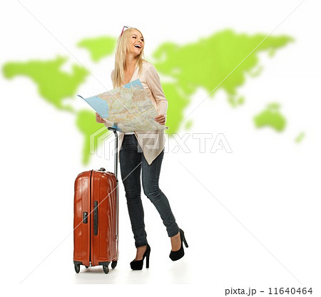 Blond woman with suitcase and map 11640464