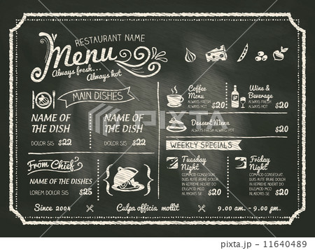 Restaurant Food Menu Design with Chalkboard Background 11640489