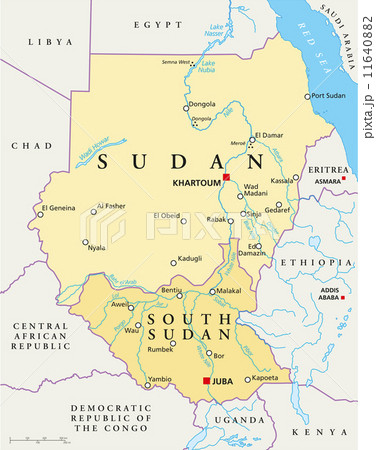 Sudan and South Sudan Political Map 11640882