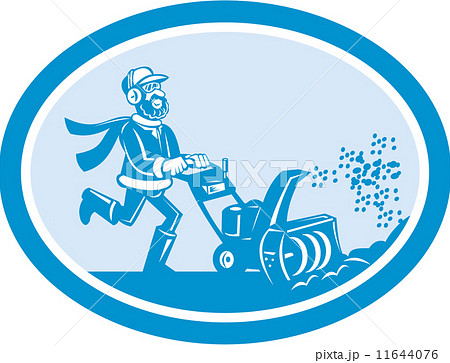 Man With Snow Blower Oval Cartoon 11644076