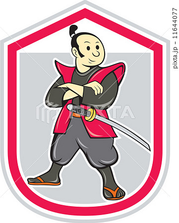 Samurai Warrior Arms Folded Shield Cartoon 11644077