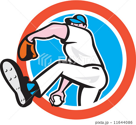 Baseball Pitcher Throwing Ball Circle Cartoon 11644086