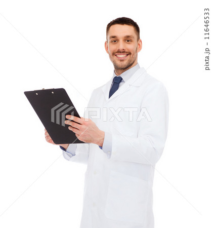 smiling male doctor with clipboard 11646533