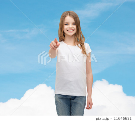little girl in blank white t-shirt pointing at you little girl in blank white t-shirt pointing at you 11646651