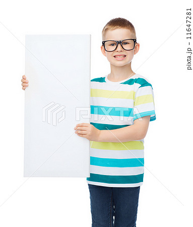 smiling boy in eyeglasses with white blank board 11647281