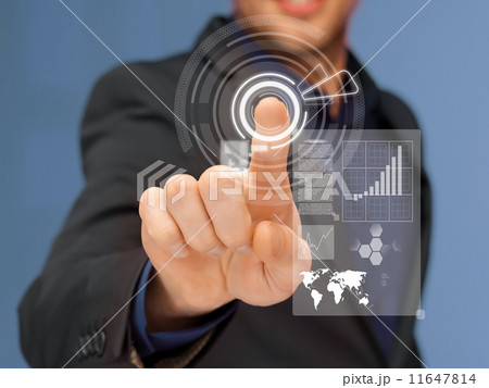 businessman in suit pressing virtual button 11647814