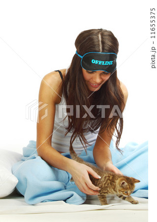 waking woman and cat waking woman and cat 11655375