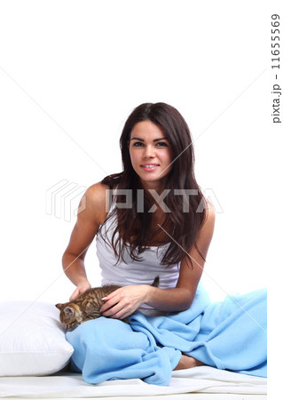 waking woman and cat waking woman and cat 11655569
