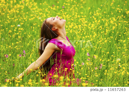 woman on flower field 11657263