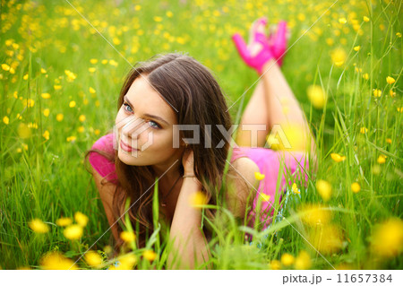 woman on flower field 11657384