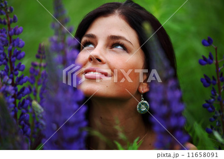 woman on pink flower field woman on pink flower field 11658091