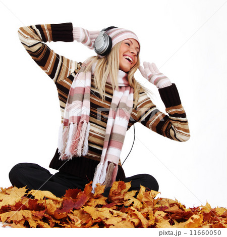 autumn woman listening music autumn woman listening music 11660050