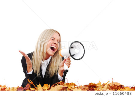 autumn businesswoman with megaphone 11660488