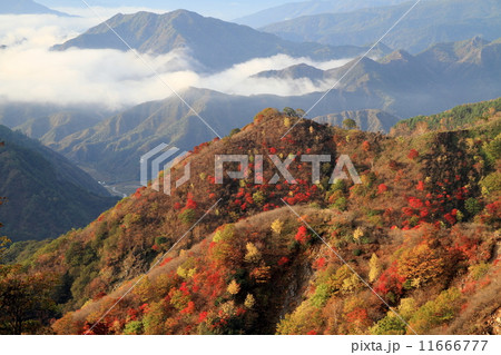 中禅寺湖南岸・阿世潟峠から紅葉の足尾方面の山並み 11666777