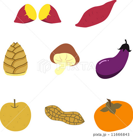 秋の果物と野菜のイラスト素材