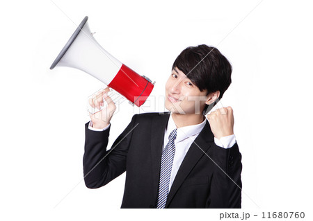asian businessman using bullhorn 11680760