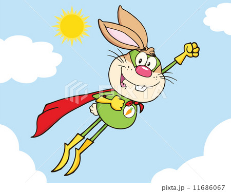 Brown Rabbit Superhero Cartoon Character Flying In The Sky Brown Rabbit Superhero Cartoon Character Flying In The Sky 11686067